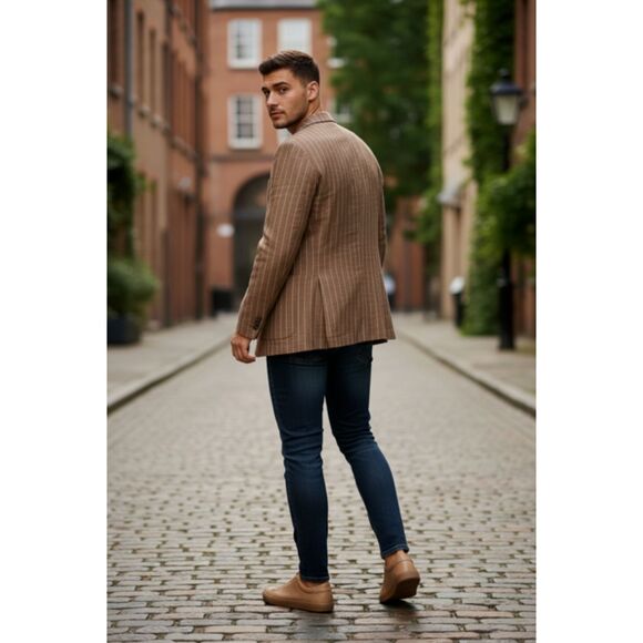 LAB 001 Brown Pinstripe Italian Blazer –Unisex 50IT/40US(Sz:W-14/XL)–NWT-Ret$650 - Picture 5 of 6